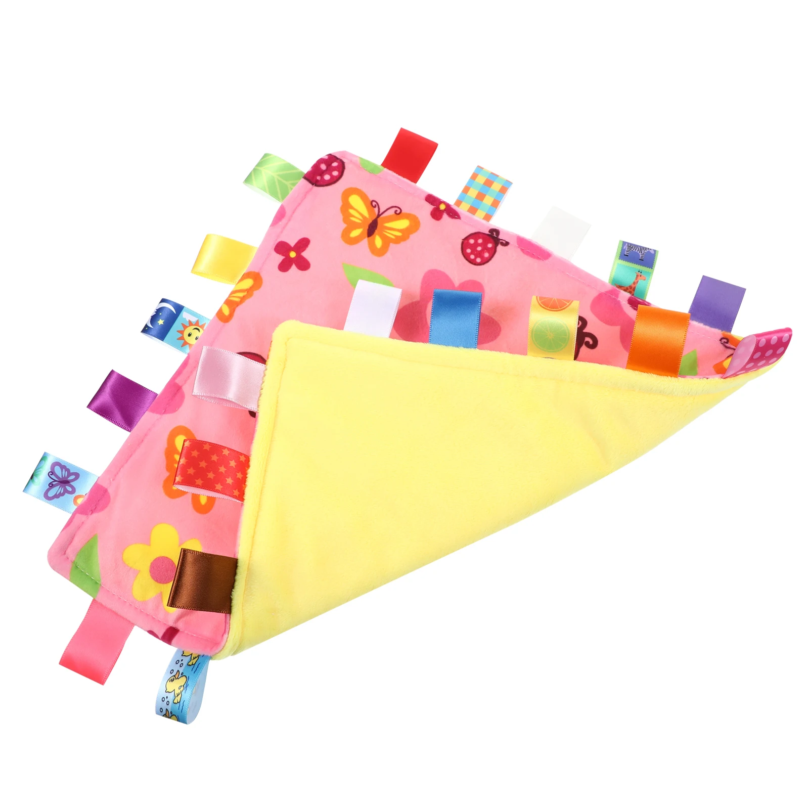 

Soothing Security Blanket Colorful Tags Soft Babies Baby Sensory Touch Bandana Fine Motor Development Toddler Saliva