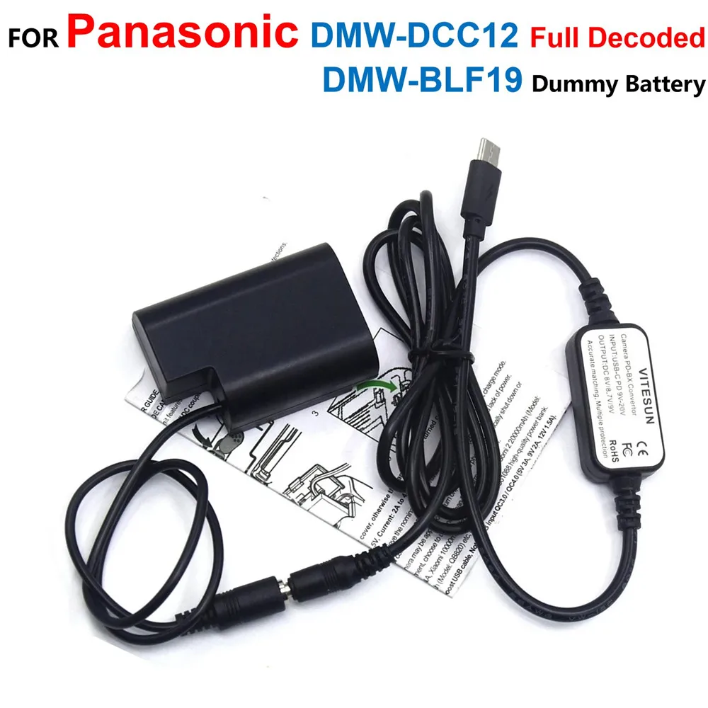 

DMW-DCC12 DMW-BLF19 Full Decoded Adapter Dummy Battery+USB Type-C Power Cable For Panasonic DMC-GH5s DMC-GH5 DMC-GH4 GH3 DMC-GH9