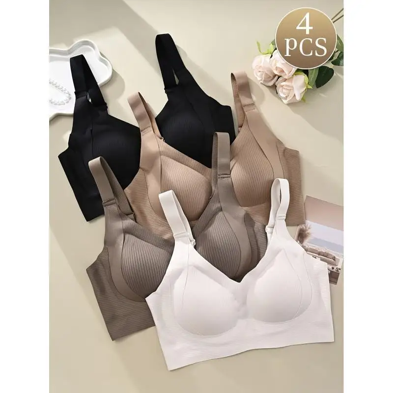 Women's 4 Piece Set Color Seamless Wireless Bra High Quality Comfortable Breathable Underwear Maternity Nursing Bra Set