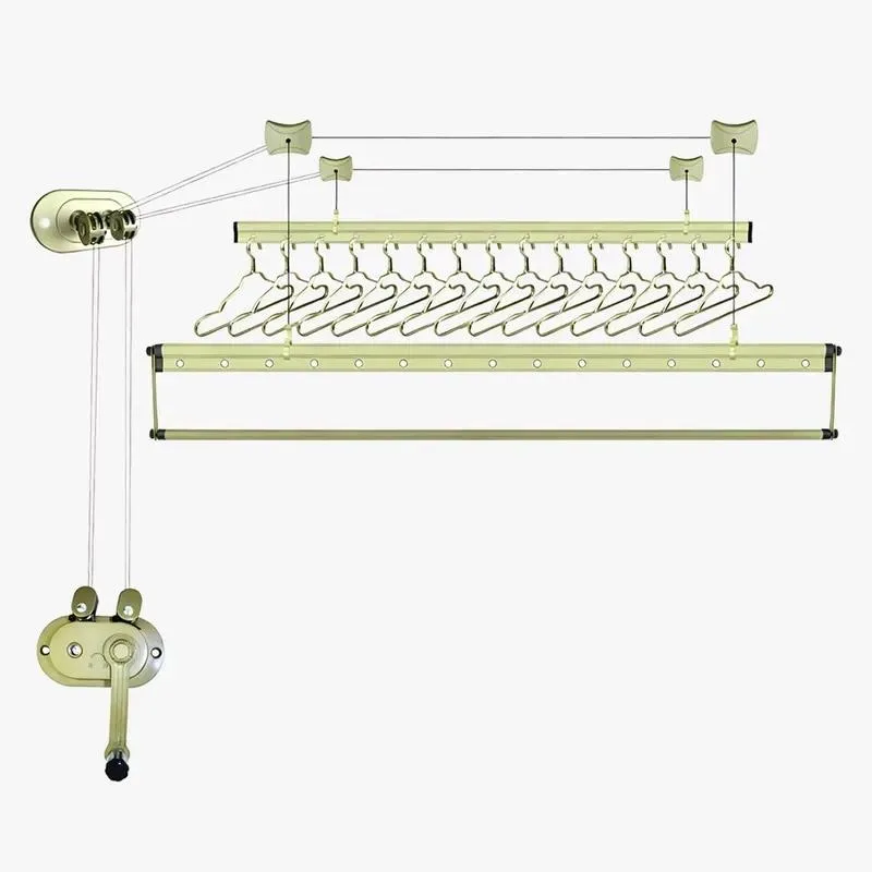 Multifunctional Manual Aluminum Drying Rack with Hanging Rod Large Capacity for Family Balcony