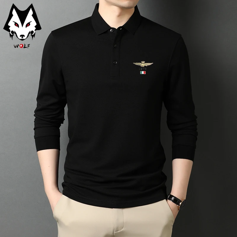 Spring and Autumn Long Sleeve Polo Shirt Fashion Stripe Men's Polo Neck Top Pure Cotton Daily Long Sleeve Polo Shirt