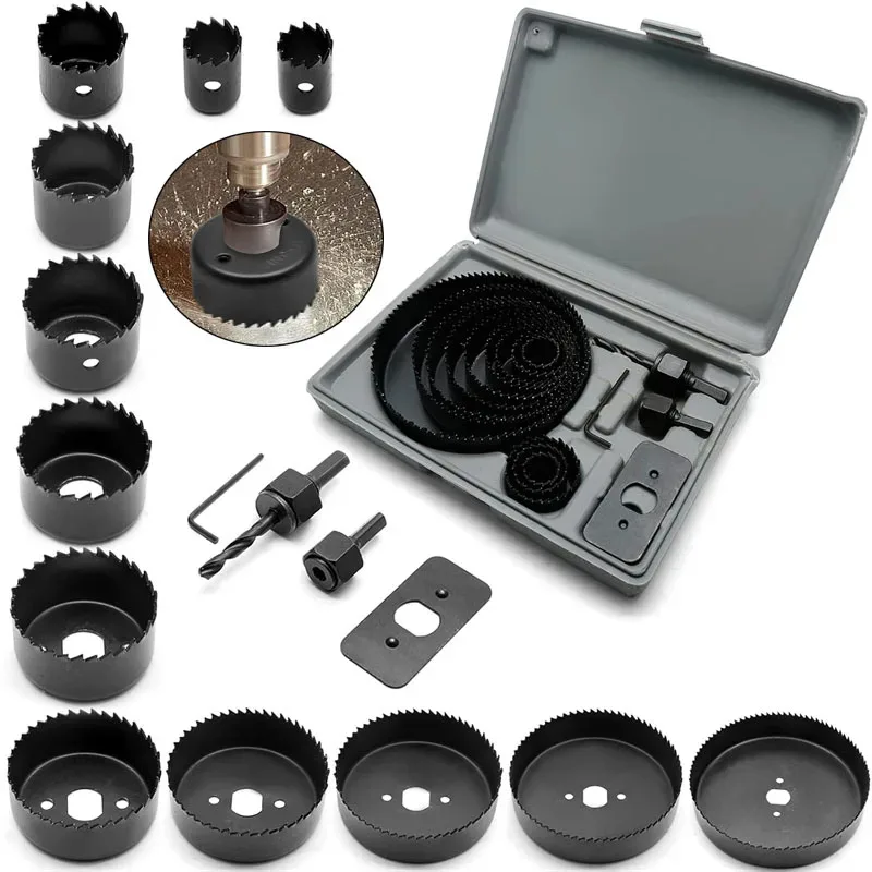 

Набор универсальных коронок для сверления отверстий 19-127 мм, 8 шт., с оправкой и шестигранным хвостовиком, для металла и дерева