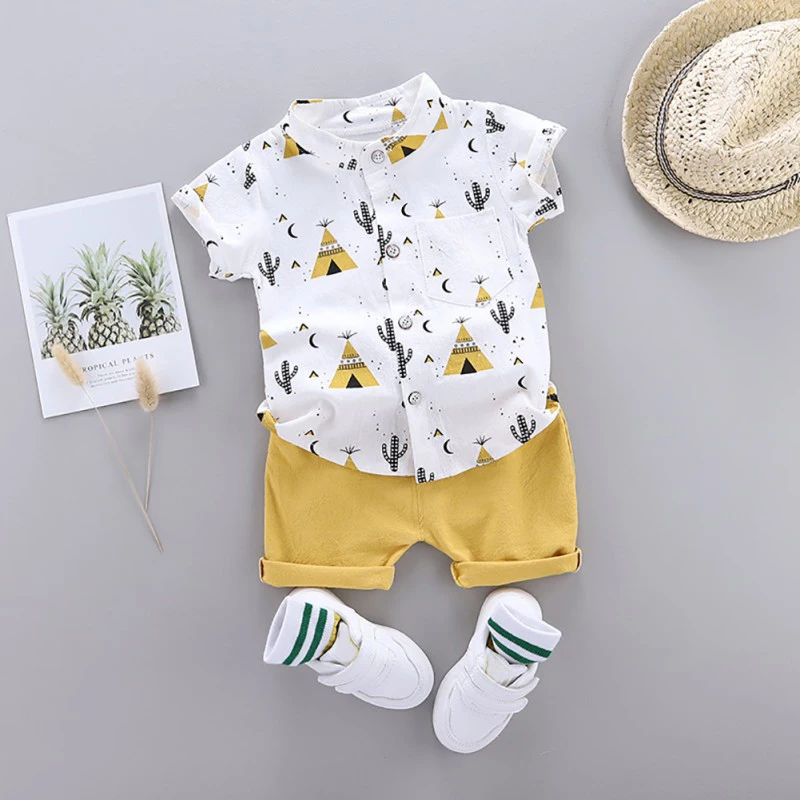 Summer Toddlers Set  Baby Toddler Casual Cotton Soft 2-Piece Outfit Suit Kid Clothes Cartoon Print Shirt Cool Pyramid 0.3-4Y