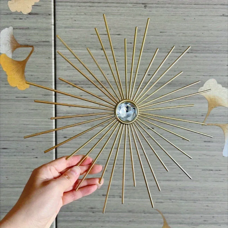 3pcs Luxury Gold Metal Radial Wall-mounted Set Withcrystal Center Sunburst Wall Art Living Room Dining Room Home Decoration Gift