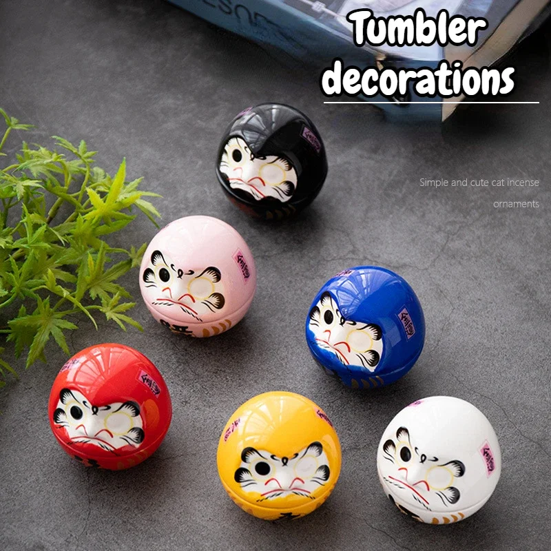 Daruma-manualidades de cerámica japonesa, adorno de dibujos animados de gato de la suerte, paisaje, accesorios de decoración del hogar, regalos,