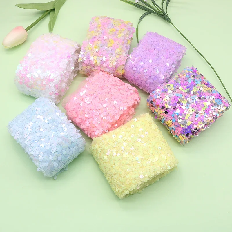 5Yards/Roll 6cm 8CM Glitter Colorful Sequins Yarn Roll Pattern Party Supplies DIY Hair Bows Handmade Materials