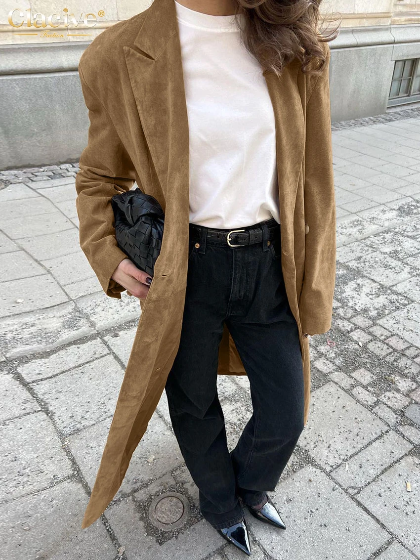 Clacive Fashion Loose Khaki Office Trench Coat For Women 2025 Elegant Lapel Long Sleeve Office Lady New Coats And Jackets Female