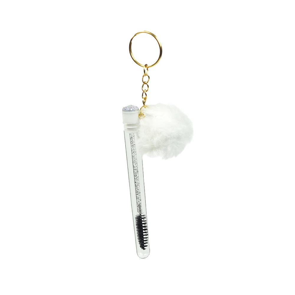 Brosse à cils avec porte-clés, baguette à mascara, boule de fourrure de 4cm pour extension de cils, micro peigne dans un tube pour livres de cils, outil de maquillage