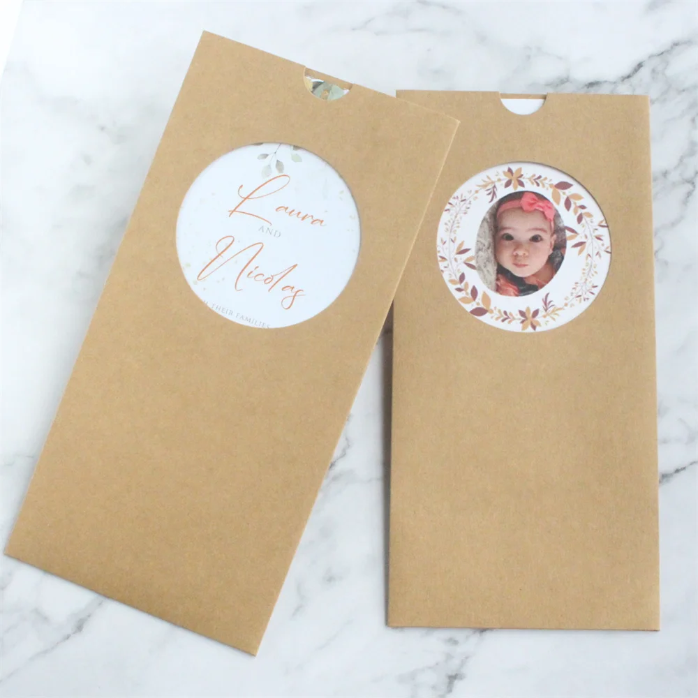 10.5X21CM Invitation Card Menu Pocket Customized Text Printing Wedding Quinceañera Invitation Sets Multi Colors