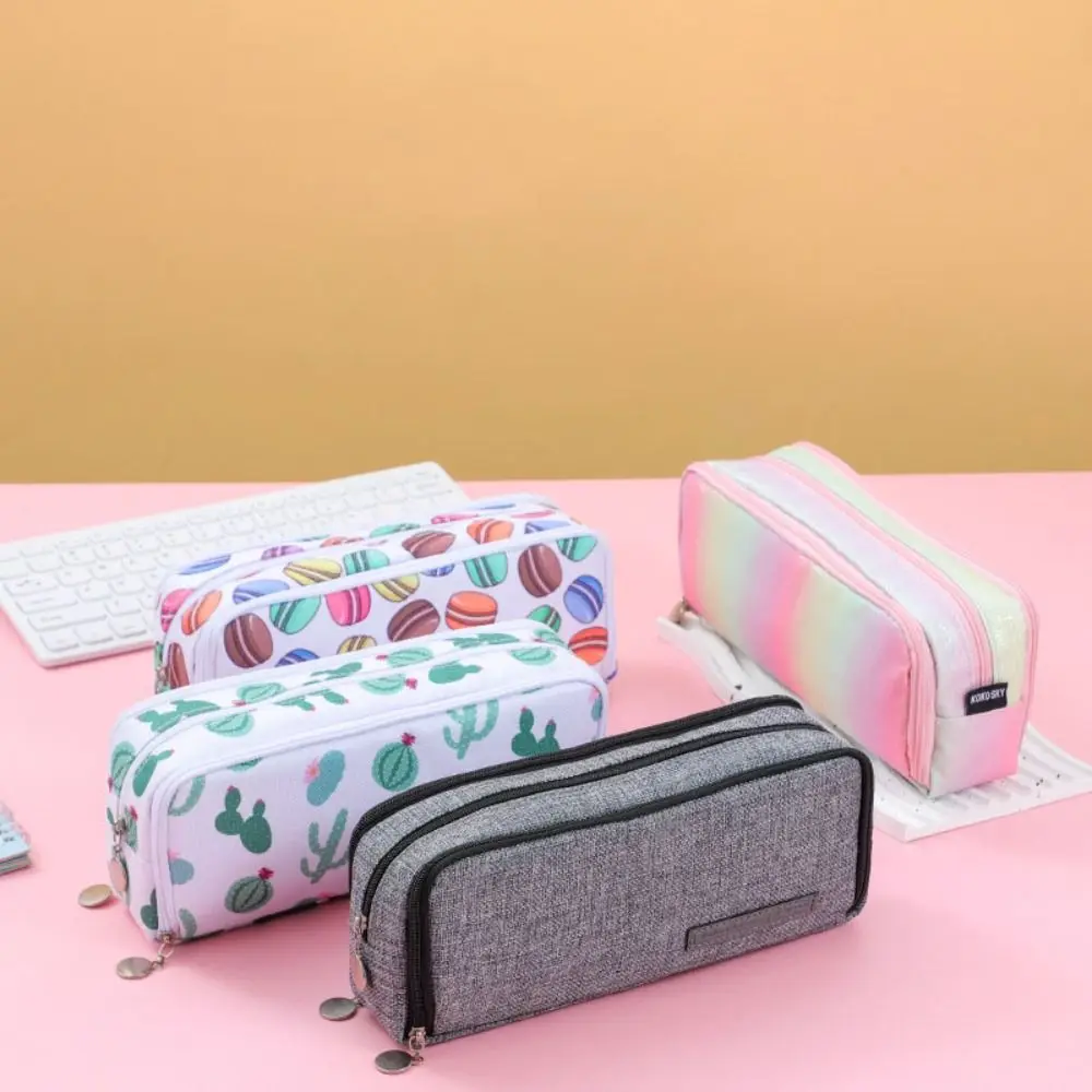 Portable Large Storage Pencil Bag Zipper 3 Compartment Pen Case Cute Creative Pencil Pouch Office