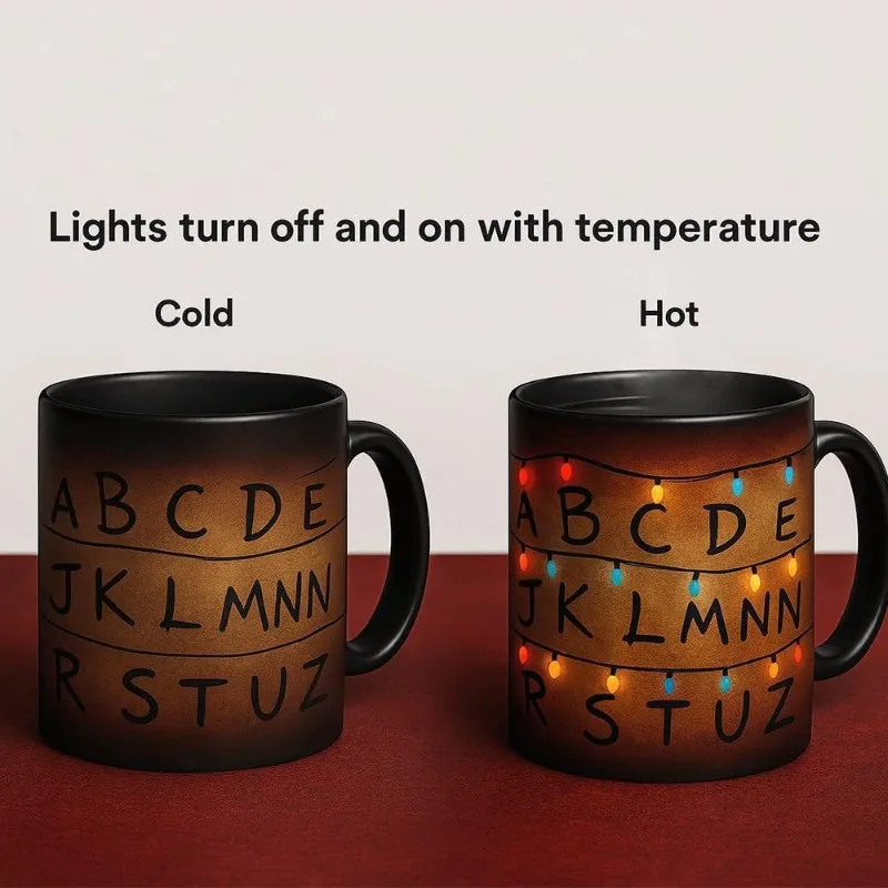 Heat Sensitive Color Changing Letter Mug, Hot Water Activated Discoloration Cup, Daily Drinkware for Holiday Festive Decoration