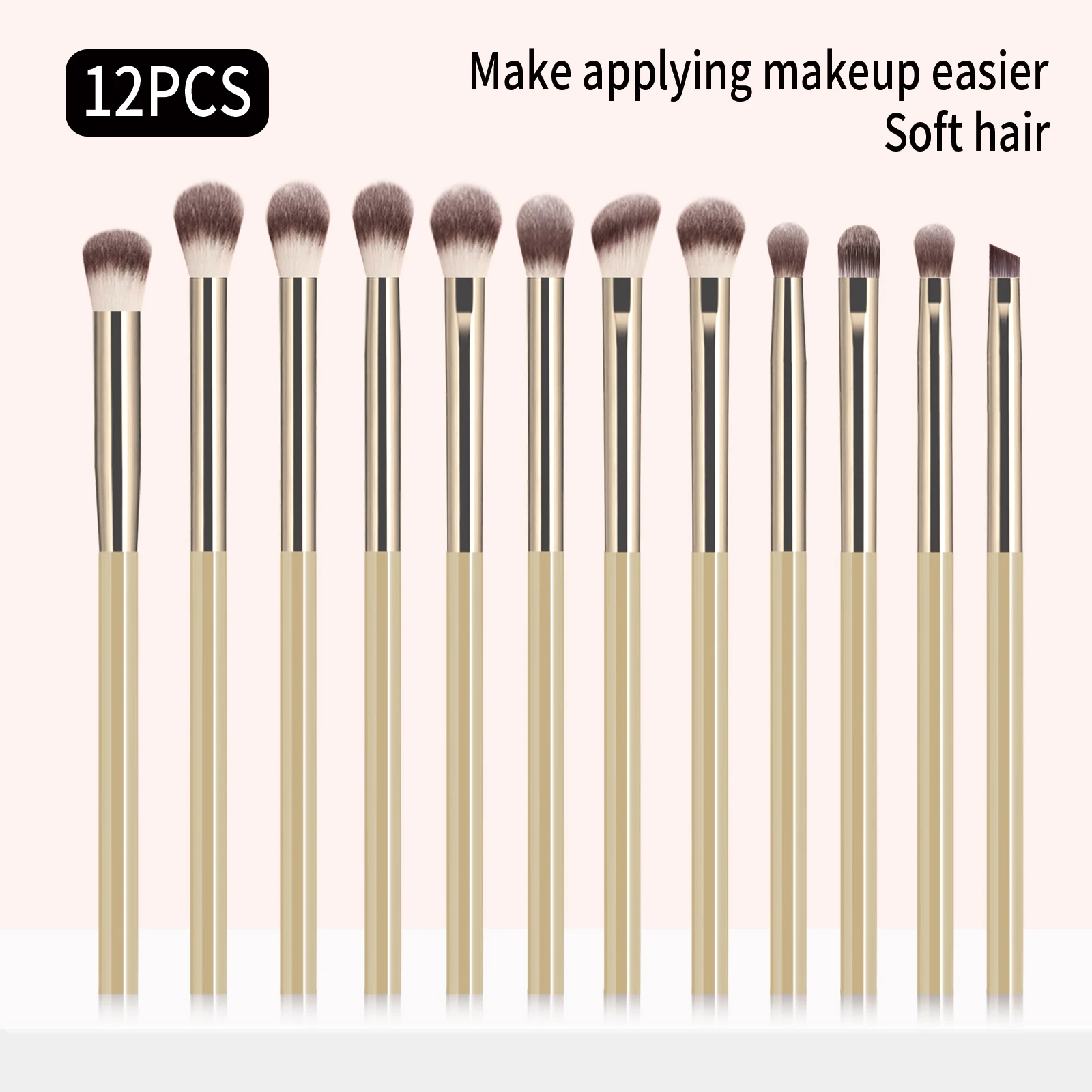 12-teiliges Lidschatten-Pinsel-Set, Weiche Synthetische Haare für Blending, Shader und Angled Liner Pinsel für Augen-Make-up