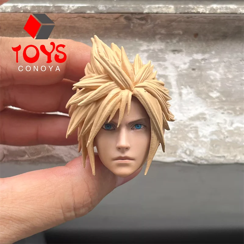 1/6 Scale Cloud Anime Head Sculpt Golden Hair Head Carving Model Fit 12'' Male Soldier Action Figure Body Dolls