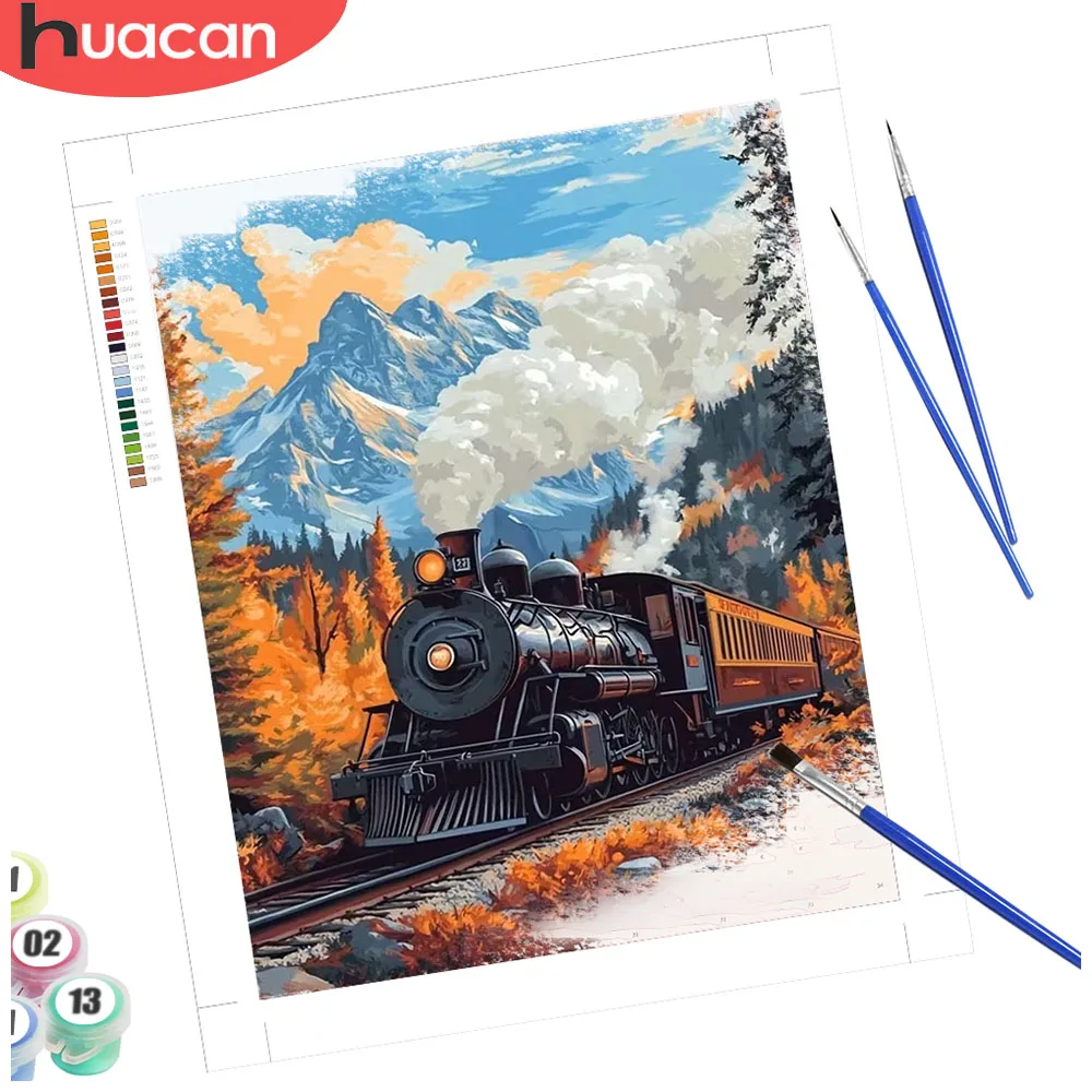 

HUACAN краска по взрослых цифрам поезд пейзаж картина маслом горный пейзаж Diy персонализированные подарки поделки для взрослых настенные искусства