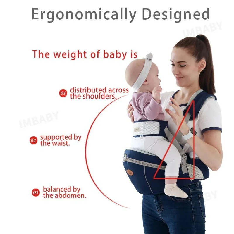 IMBABY 4-in-1 Upgrade Baby Hip Seat Carrier Ergonomic Detachable Waist Stool Shoulder Strap Safety Belt Infant Travel Carrier