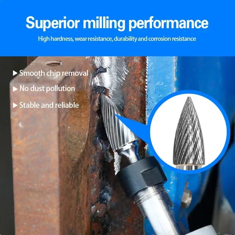 Tungsten Steel Grinding Head Carbide Rotary File Arc Pointed Milling Cutter Metal Grinding Engraving Single And Double Groove G