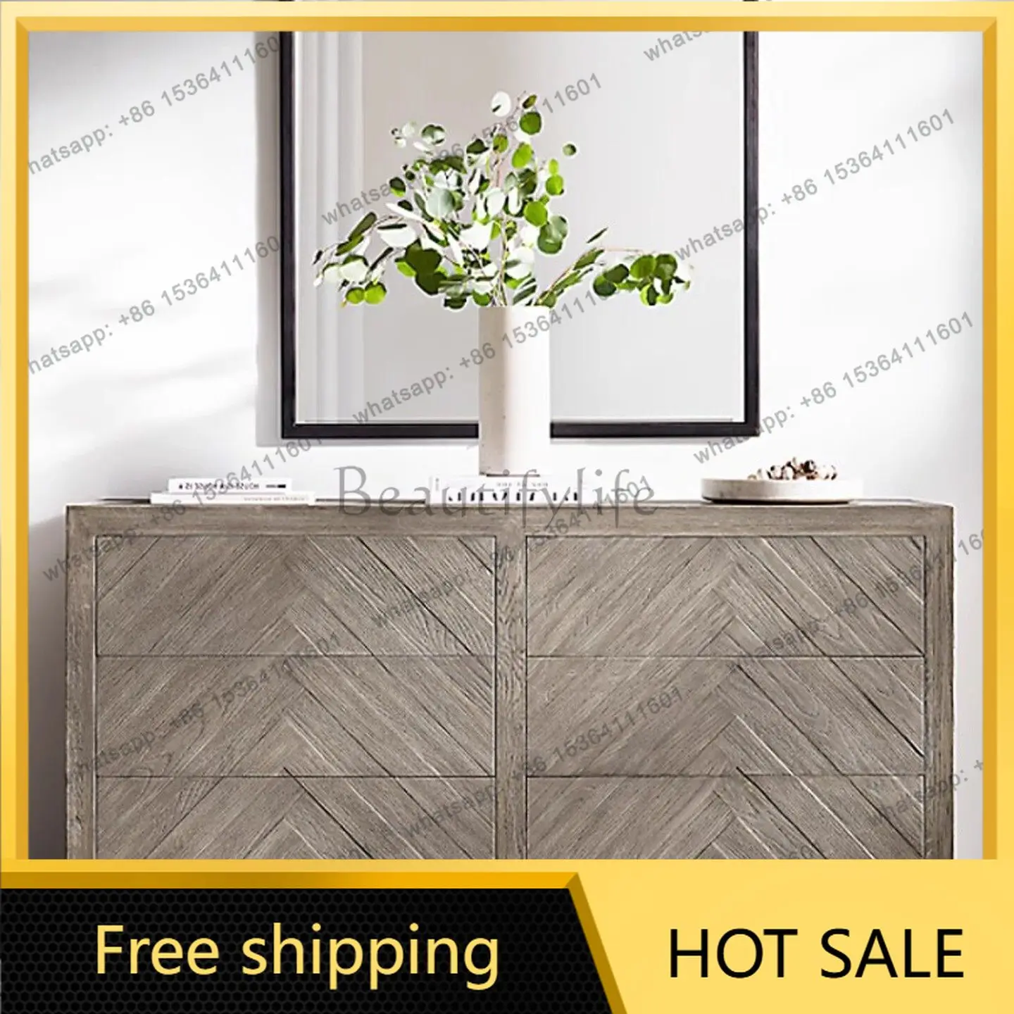 XX. American solid wood chest retro home living room foyer entrance cabinet