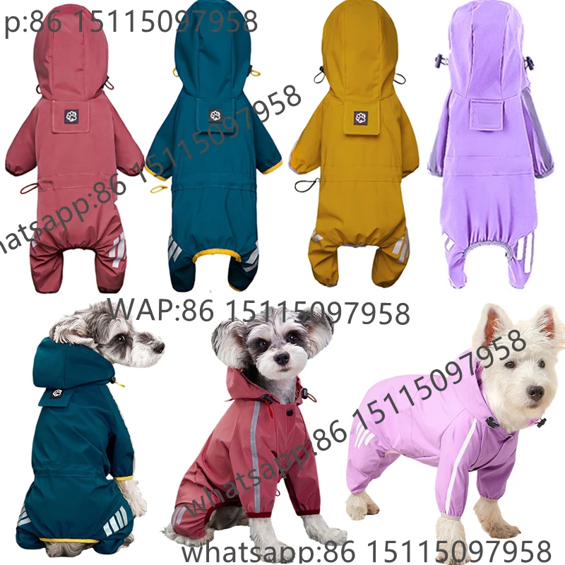 Pet raincoat reflective waterproof hooded small and medium-sized dog jumpsuit