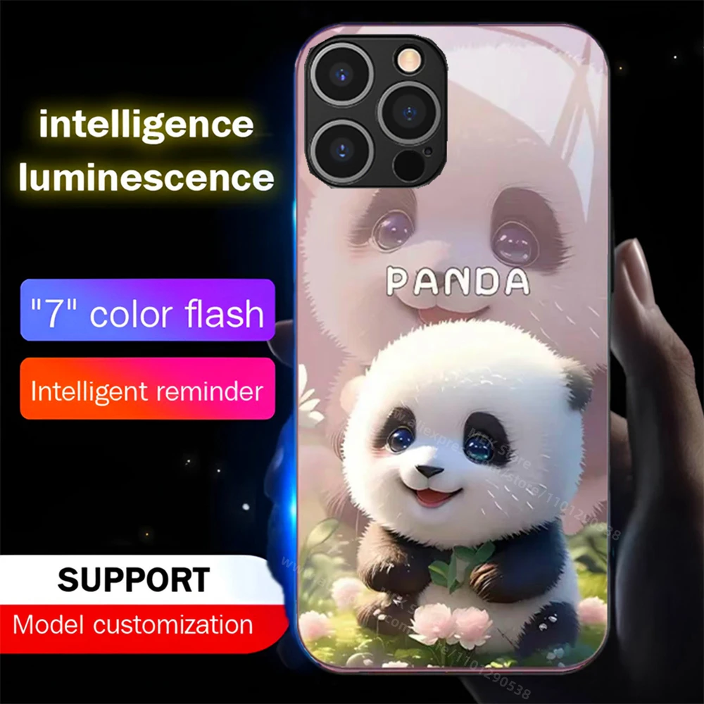 3D Cartoon Panda Sound Music Control Led Light Phone Case Glowing Cover For Samsung S24 S23 S22 S21 S20 FE Note 10 20 Plus Ultra