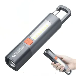 Mini LED Torch Light XPE COB Side Light Protable Flashlight with Hook Camping Light USB Rechargeable Zoomable Waterproof