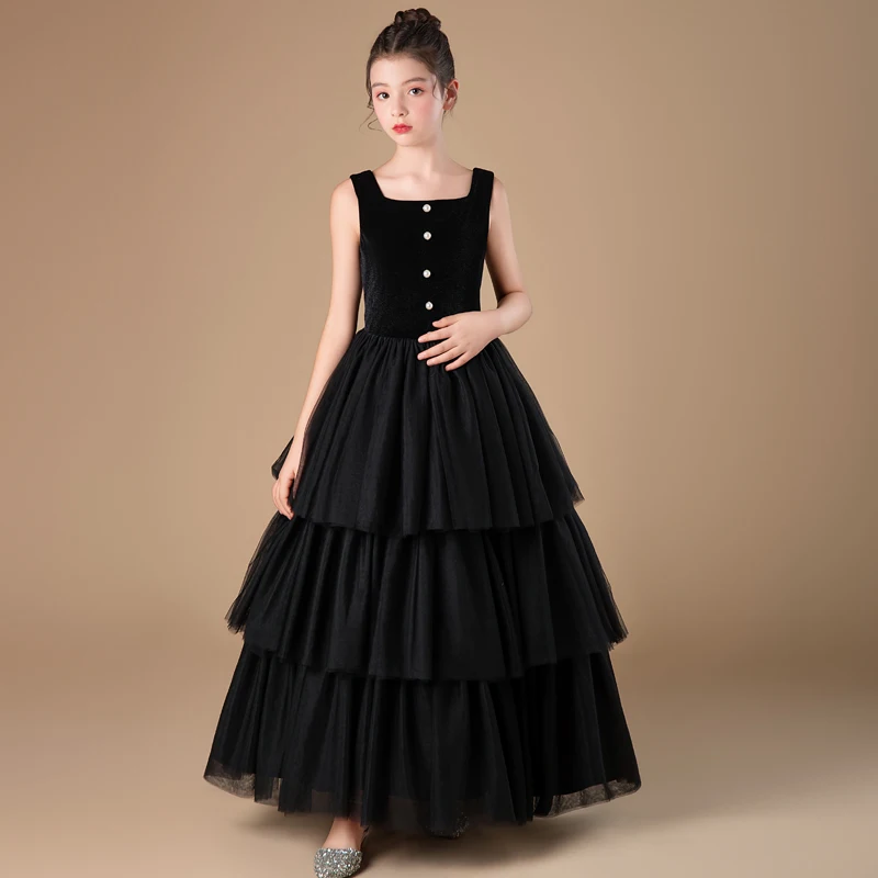 Girls suspender black cake skirt communion dress junior bridesmaid dress birthday party dress suit princess dress/customized