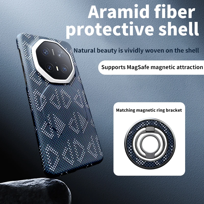 

Оригинальный магнитный чехол из арамидного волокна для Huawei Mate 60/70 RS Geometric Impression Blue — ультратонкий, противоударный, красный закат