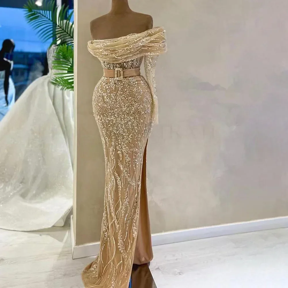 

Arabic Nude Mermaid One Shoulder Beaded Luxury Dubai Evening Dresses Gowns For Women Wedding Party 2024 LA72161