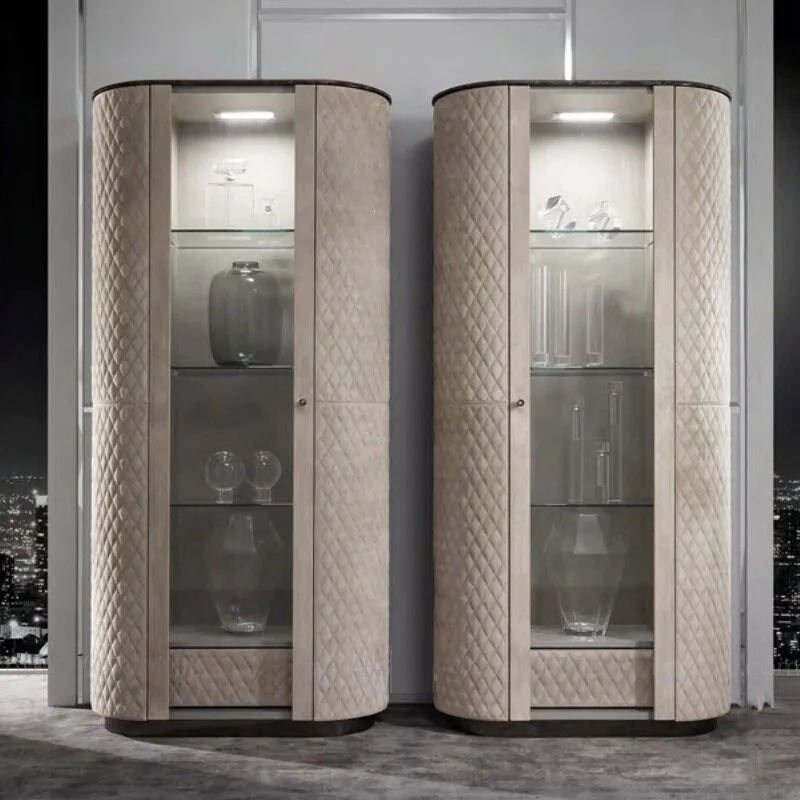 Light luxury wine cabinet Villa luxury house against the wall frosted leather wine cabinet High-end wine cabinet