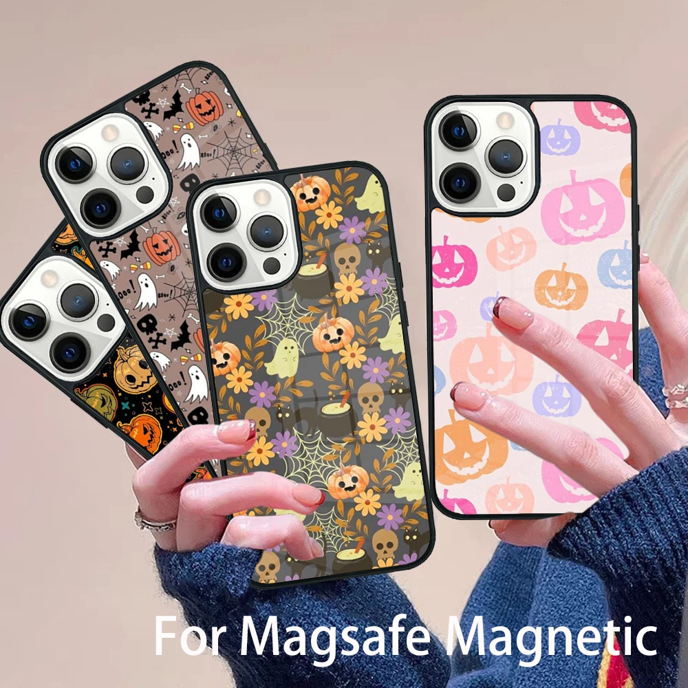 

Halloween Pumpkin Phone Case Magesafe Magnetic Wireless Charge Cover For IPhone 16 11 12 13 14 15 Pro Max Plus Mini