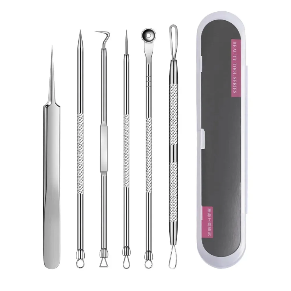 ​6Pcs Stainless Steel Blackhead Remover Tools Comedone Extractor Tweezers Kit for Acne Blemish Facial Skin Care Precision Set​