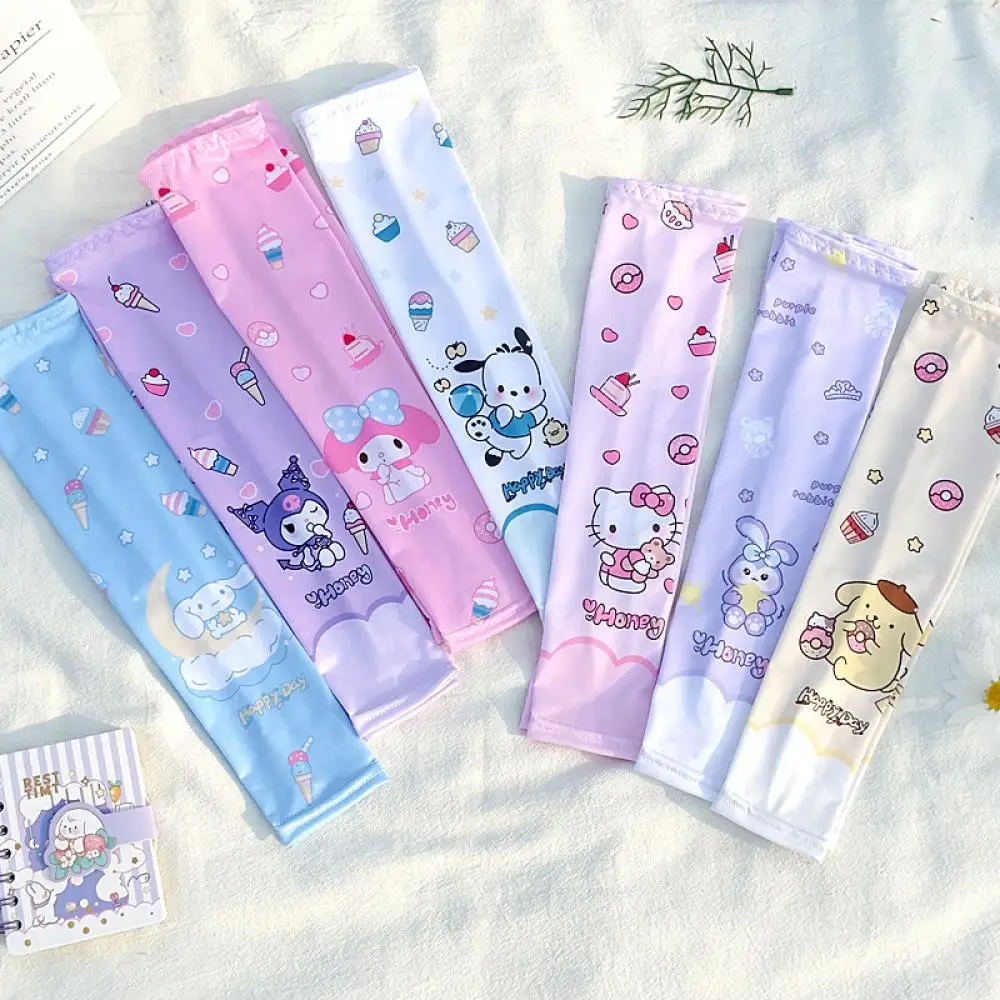 Cute Cinnamoroll Child Anti-Uv Ice Sleeves Sanrioed Kawaii Melody Summer Outdoor Sun Protection Sleeves Quick Drying Kids Gift