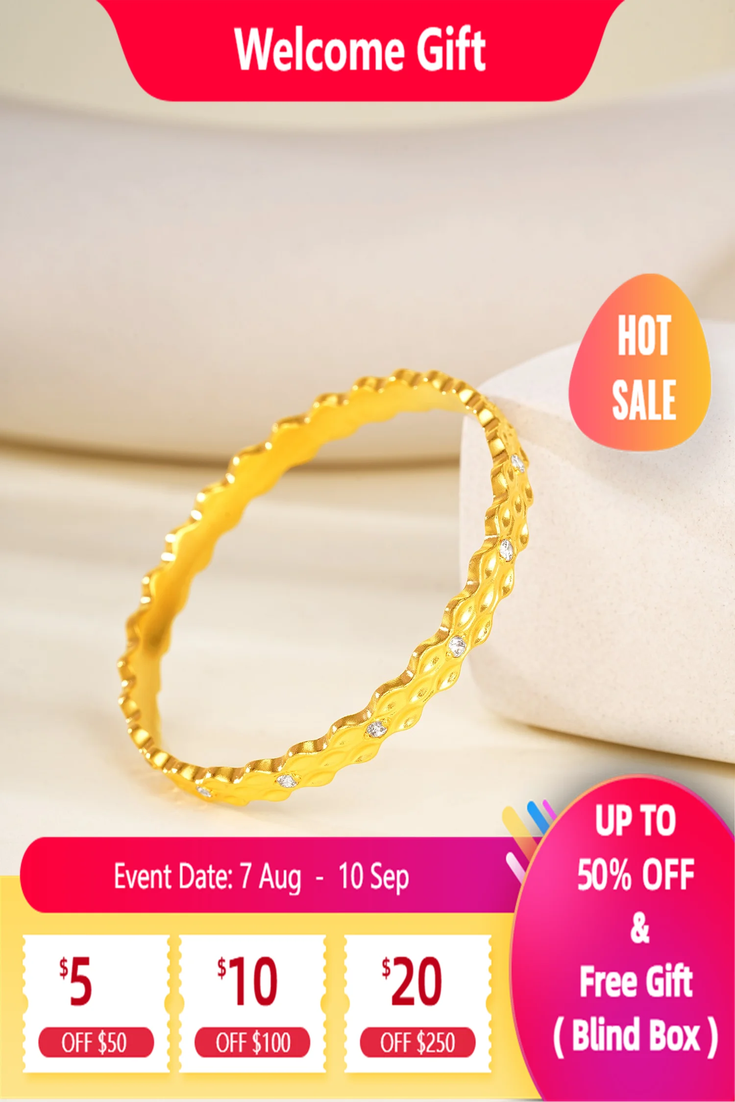 

Lium Gems 24k Gold Vermeil 925 Silver Ripple pattern Zirconia Bracelets Gifts for Women Wave bracelets anniversary party