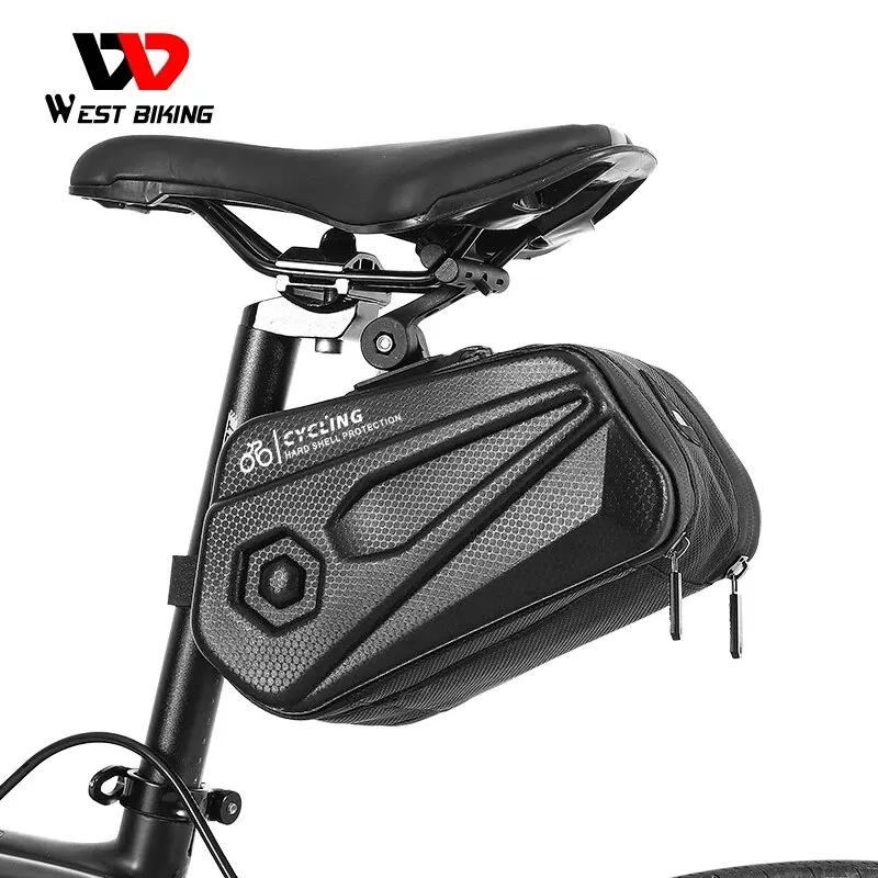 WEST BIKING Bicycle Tail Bag 2.6L Capacity Reflective Cycling Saddle Bag Waterproof Hard Shell Pouch MTB Road Bike Accessories