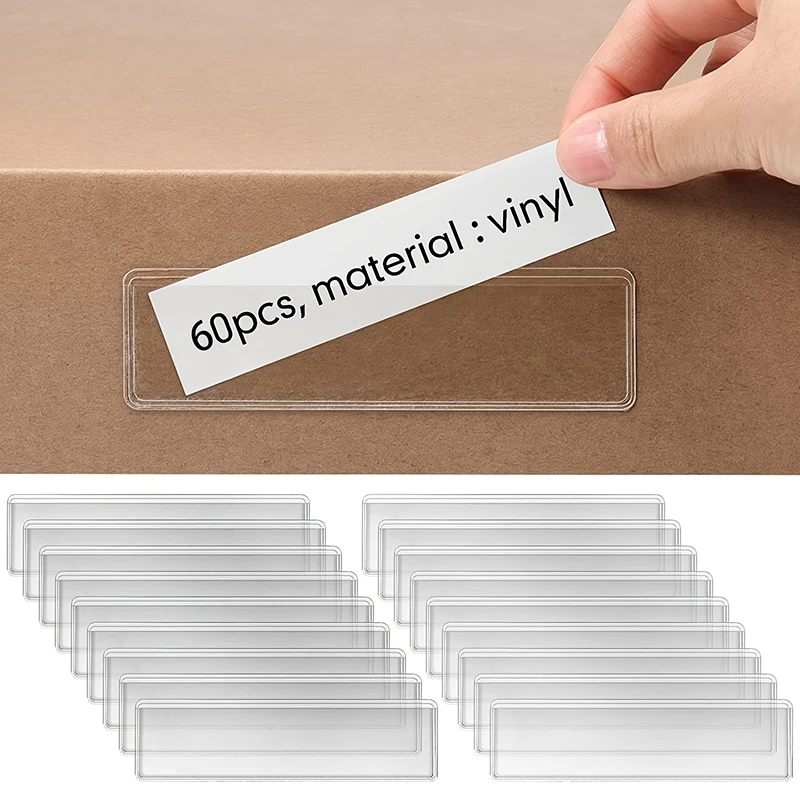 MOHAMM-Clear Adhesive Shelf Tag Pockets, Label Holders for Organizing Classify Items, Stationery, Office Supplies, 60 Pcs