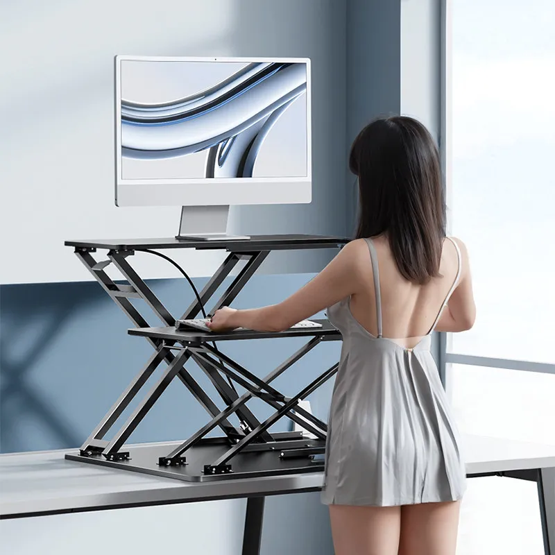 

Кронштейн для подъема компьютера, настольная подставка, двойная регулируемая подъемная платформа, подставка для монитора - регулировка 57 см, 11 положений, стабильная опора