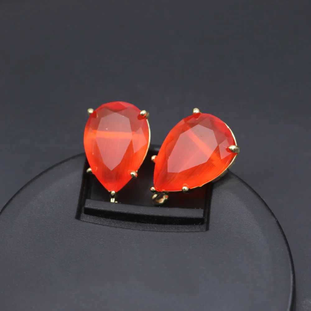 6pair Colorful Teardrop Blue Green Cats Eye Stone Earrings with Loop Linker Connector DIY for Women Hanging on Drops Earrings