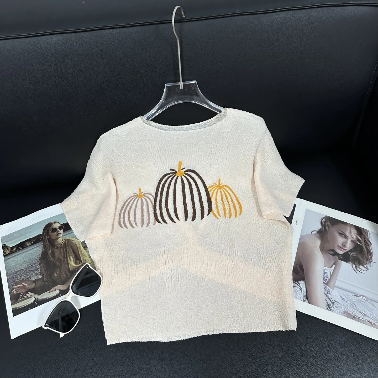 Miyake Ruffled Printed Top 2025 여름 새로운 패션 야생 느슨한 얇은 호박 자수 달콤한 티셔츠