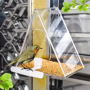 Window Bird Feeder Ultrasterke zuignap en weerbestendig ontwerp voor tuintuin Patio Driehoek Acryl Bird Feeder