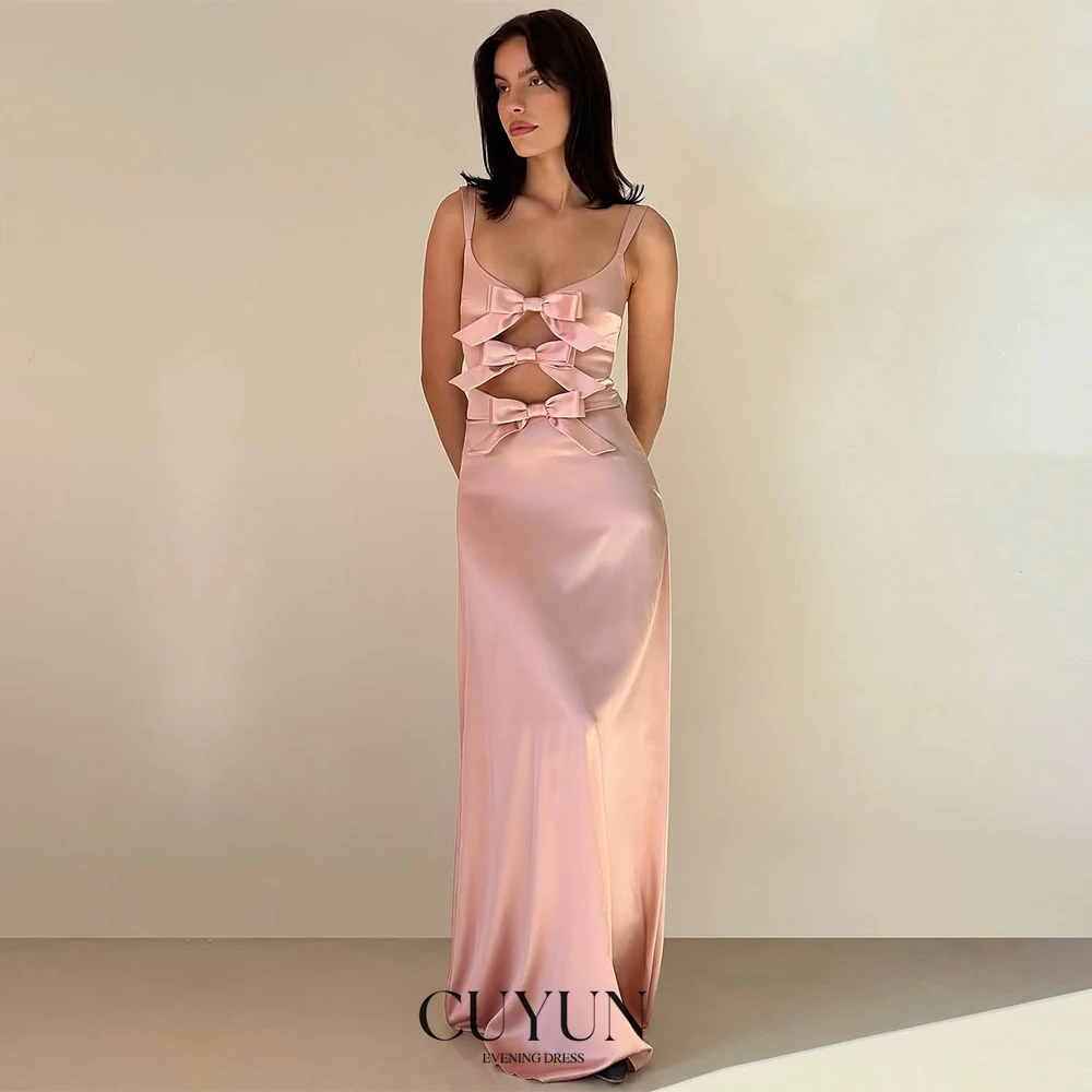 

CUYUN Sexy Women Party Dresses with Bow Spaghetti Straps Straight Nigh Club Dress Customized Gown for Special Occasion
