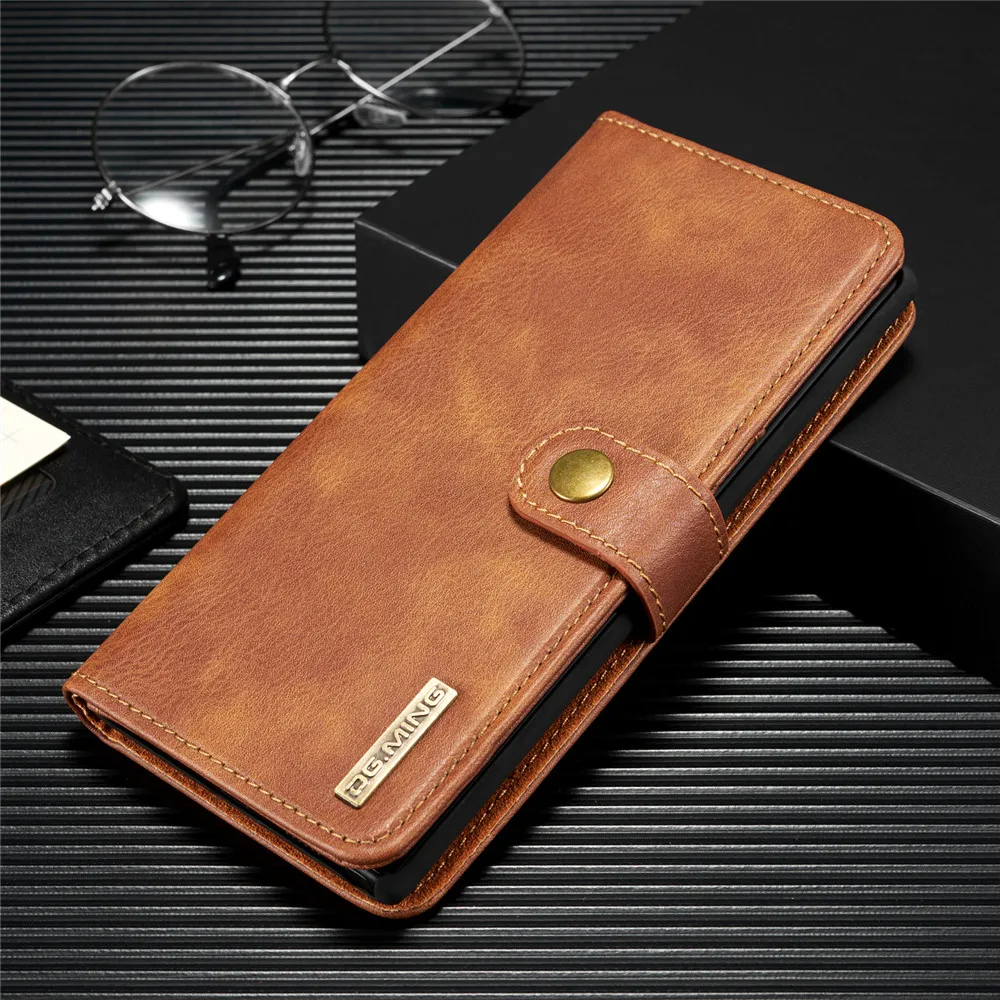 DG.Ming Cowhide Leather Bifold Wallet Case For Samsung Galaxy Note 10 Plus / S21 FE Detachable Card Pockets Stand Cover