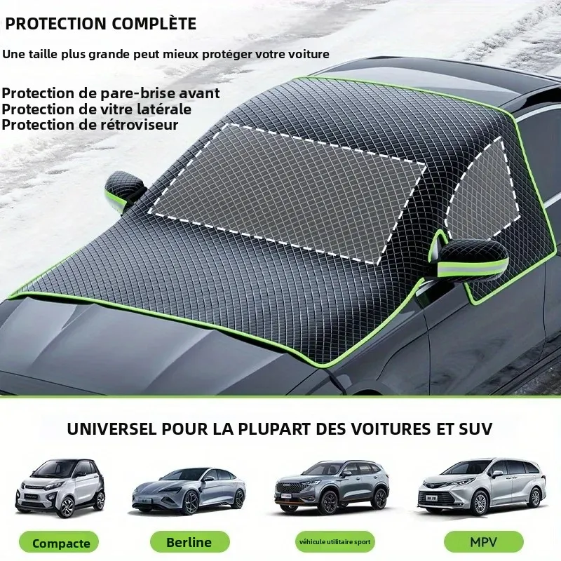 Housse de protection contre la neige pour pare-brise de voiture avec fixation magnétique et protections de rétroviseurs, housse de protection contre la neige pour voitures berlines, SUV et MPV