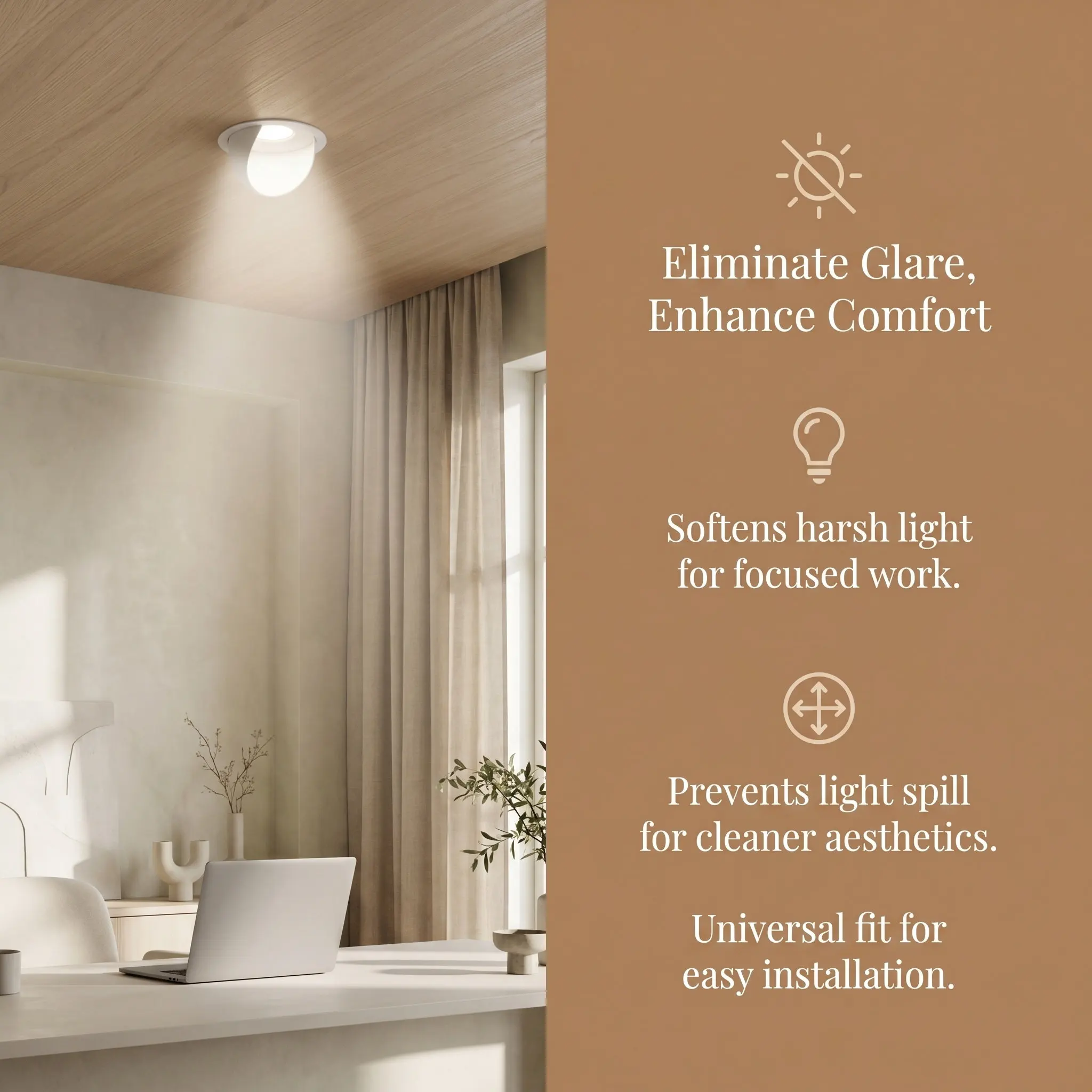 2Pcs Anti-Glare Half Shade Ceiling Light Covers Soft Diffuser Blocker for Recessed Fixtures Office Bedroom Lighting Glare