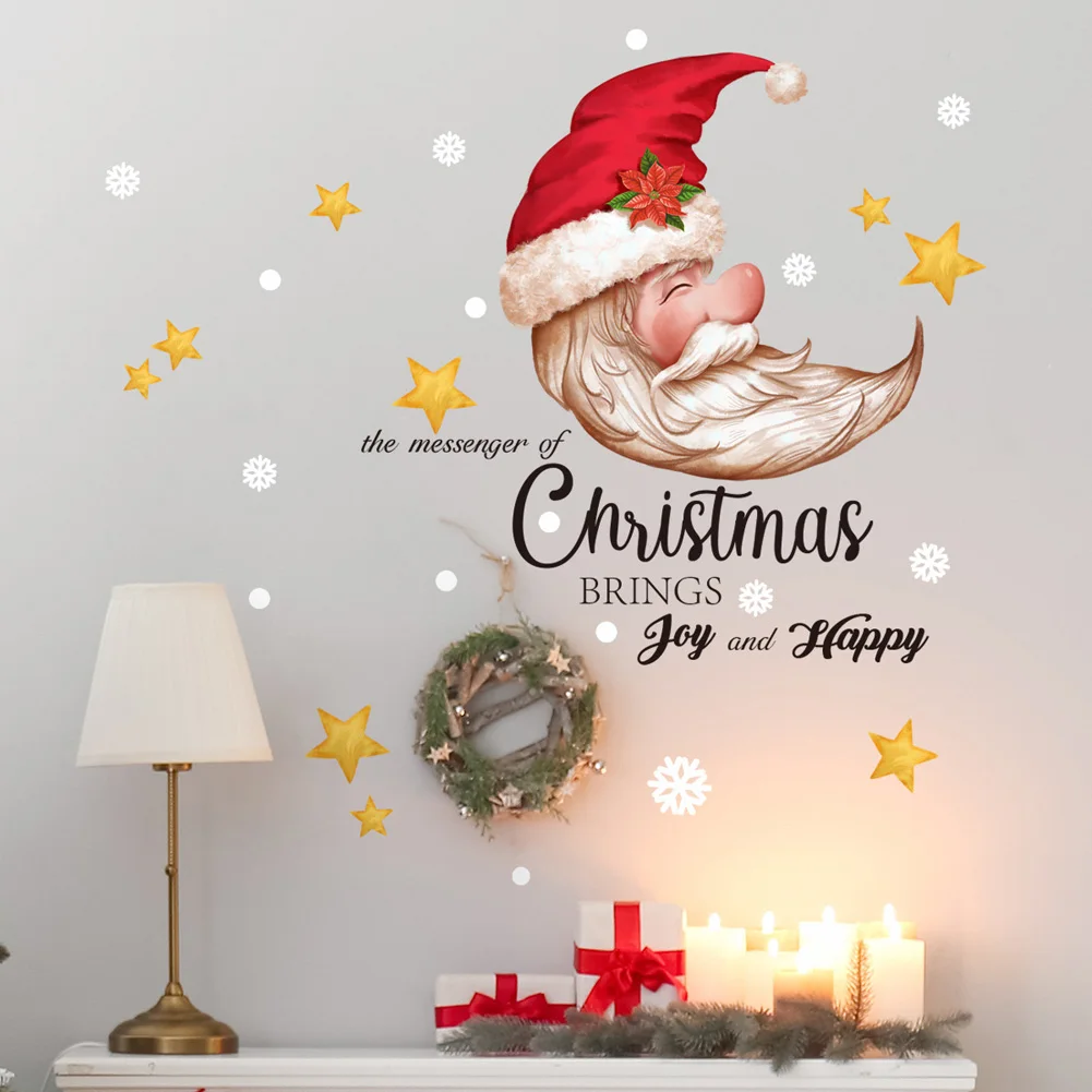 Santa Claus Proverbs Wall Stickers Christmas Living Room Decoration Mural New Year Home Decor Glass Windows Self-adhesive Decals