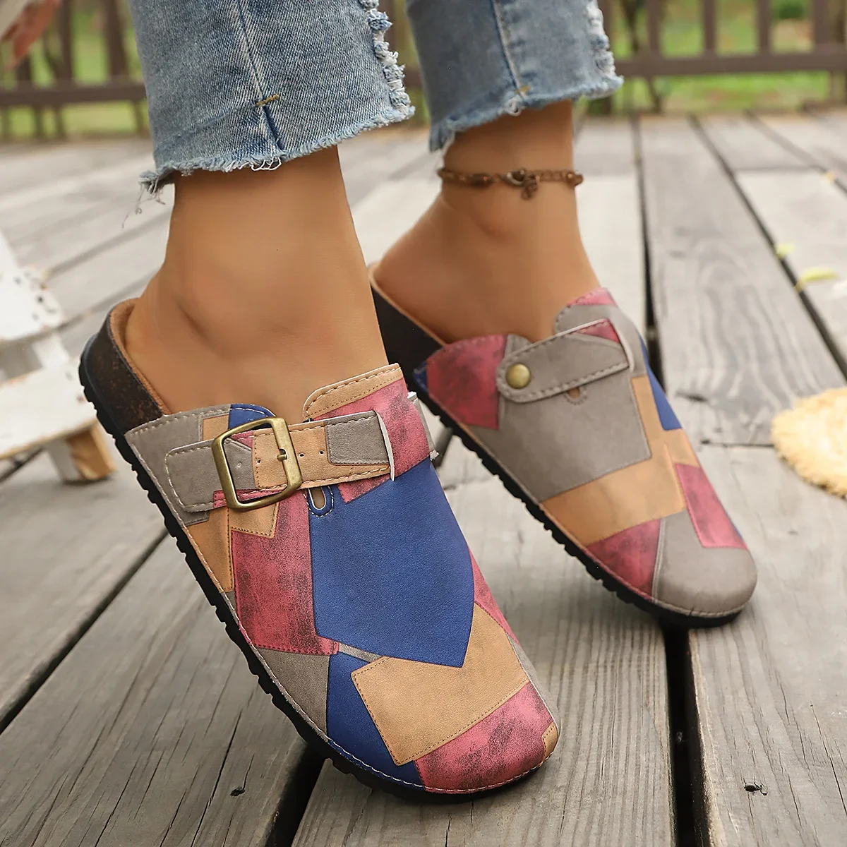 Frühling/Herbst Elegante Farbblockierte Street-Casual Mueller-Schuhe Modische Bestseller Neue Bequeme Übergrößen-Damenschuhe – Detail 4