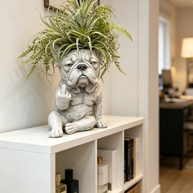 Funny Attitude Dog Planter, French Bulldog Resin Flower Pot for Indoor Outdoor Garden Ornament