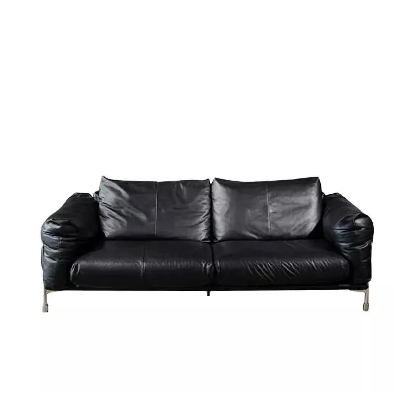 

French retro style Bauhaus oil wax leather art sofa antique living room