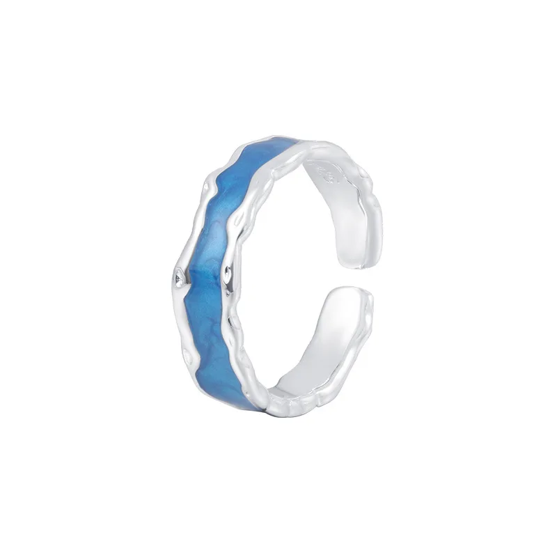 Anelli regolabili in argento Sterling 925 con smalto blu per le donne accessori per gioielli di qualità di lusso per matrimoni di fidanzamento