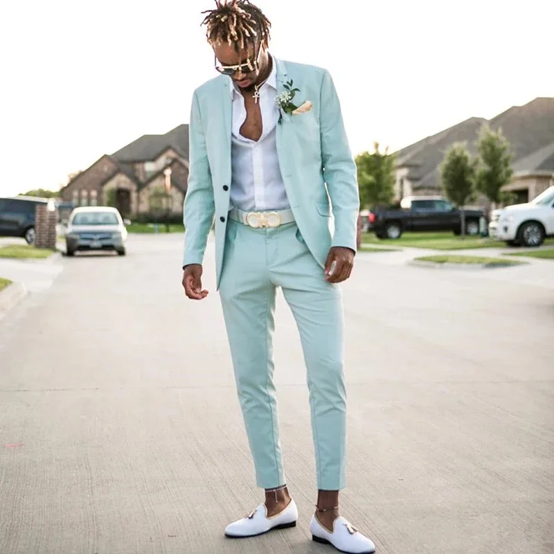 

Mint Green Men Suits Slim Fit Notched Lapel Groom Tuxedo For Wedding 2 Piece Custom Male Fashion Costume Jacket With Pants 2024