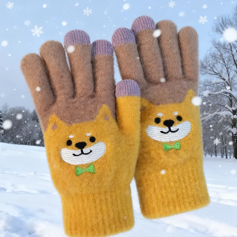 1 paio di guanti caldi a forma di cucciolo in tre colori tra cui scegliere, design invernale di alta qualità e adorabile dei cartoni animati, foderati in pile e ispessiti, compatibili con touchscreen, antiscivolo, fantastici per il calore invernale