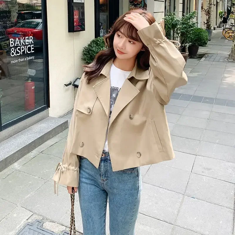 

Popular Outerwear Women Trench Coat Short Stature Spring Autumn New Style Korean Version Loose Fit Versatile Short Jacket